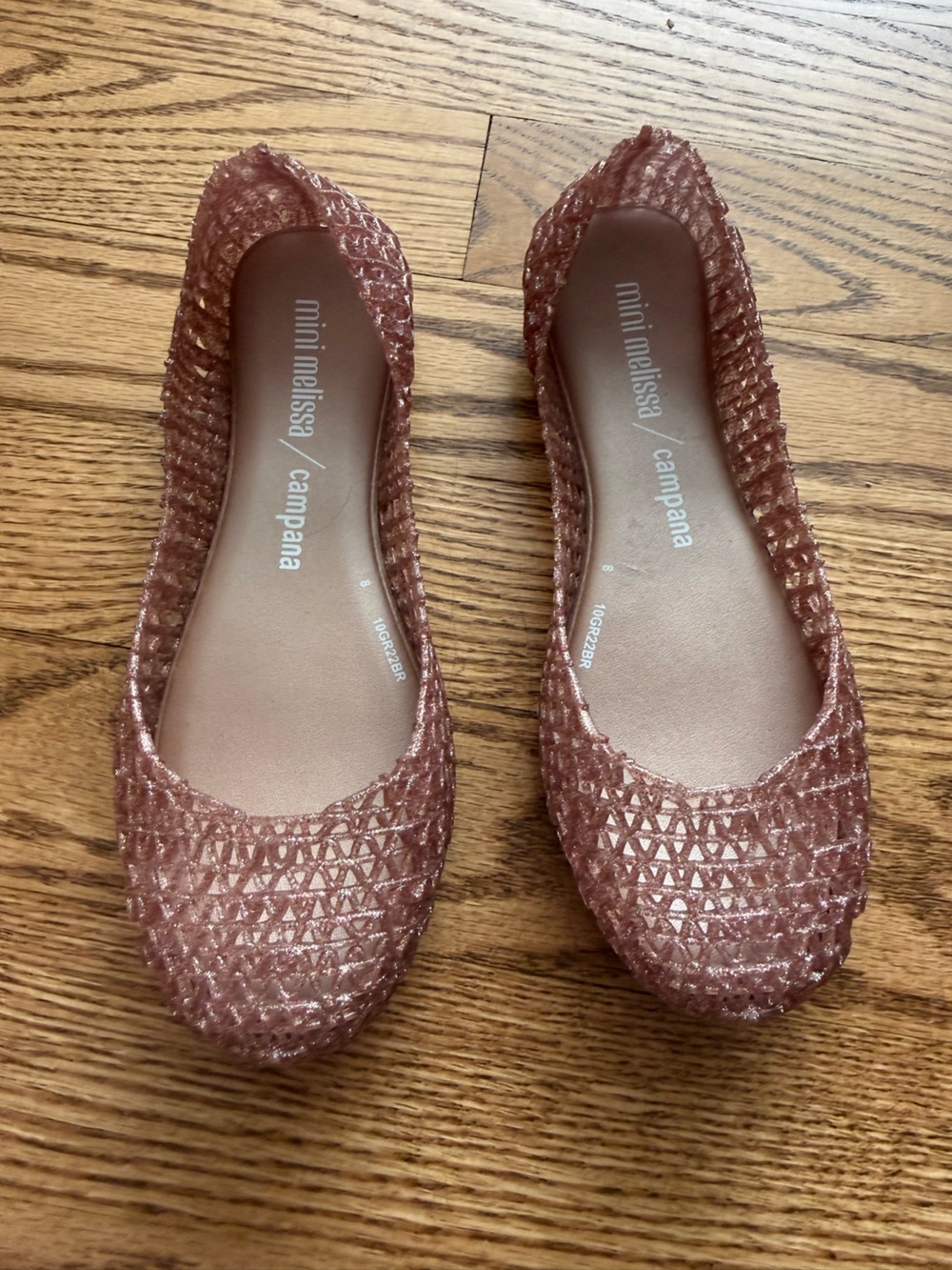 Mini Melissa Campana Glitter Jelly Flats in Rose Copper